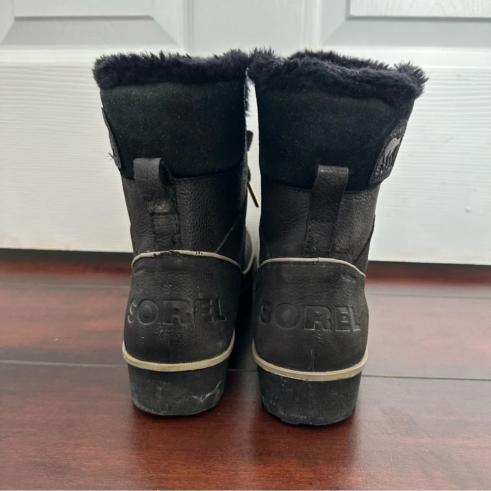 Size 7.5 Sorel Womens Tivoli II Black Waterproof Winter Boots Faux Fur Insulated - Picture 5 of 10